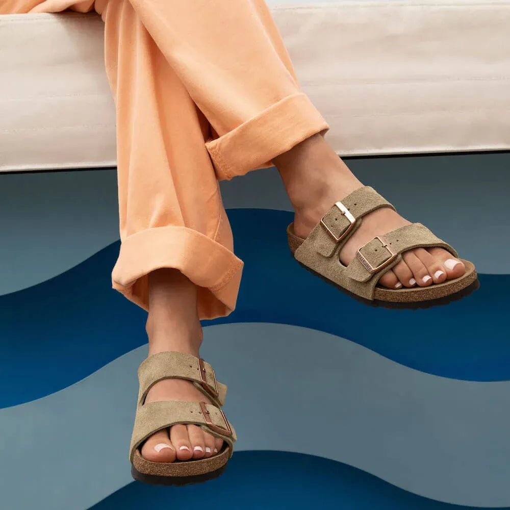 Birkenstock Flat Sandals Birkenstock Arizona (Soft Footbed) Sandals - Taupe Suede Leather