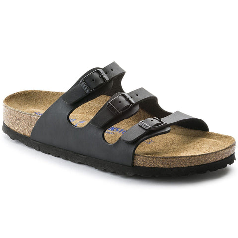 Birkenstock Three-Strap Sandals Birkenstock Florida Sandals (Soft Footbed)- Black Birko-Flor