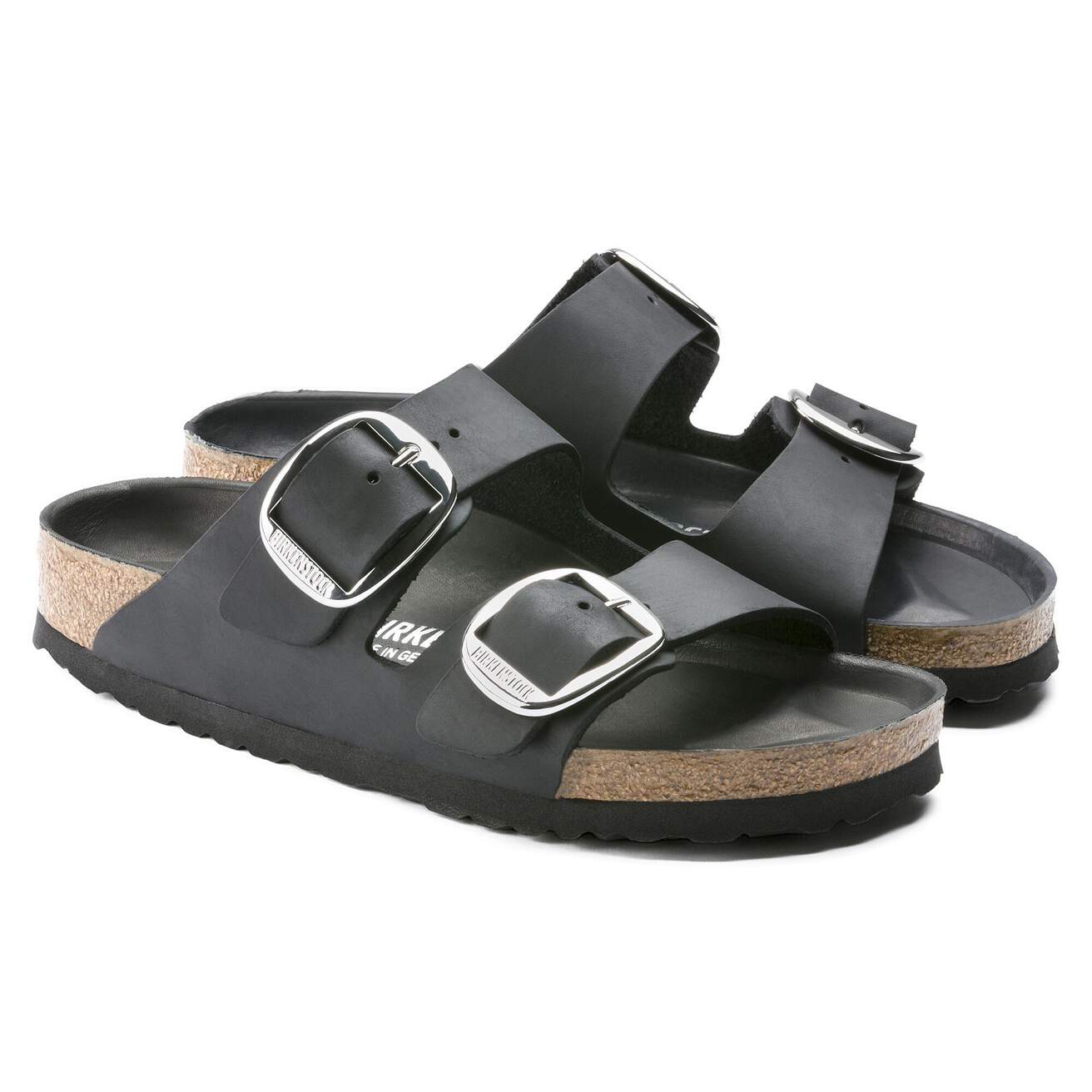 Birkenstock Two-Strap Sandals Birkenstock Arizona Big Buckle Sandals- Black Oiled Leather