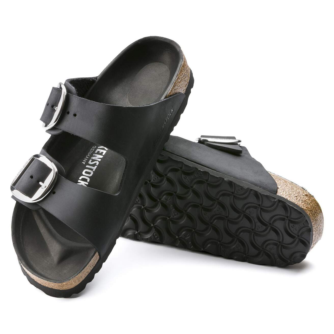 Birkenstock Two-Strap Sandals Birkenstock Arizona Big Buckle Sandals- Black Oiled Leather