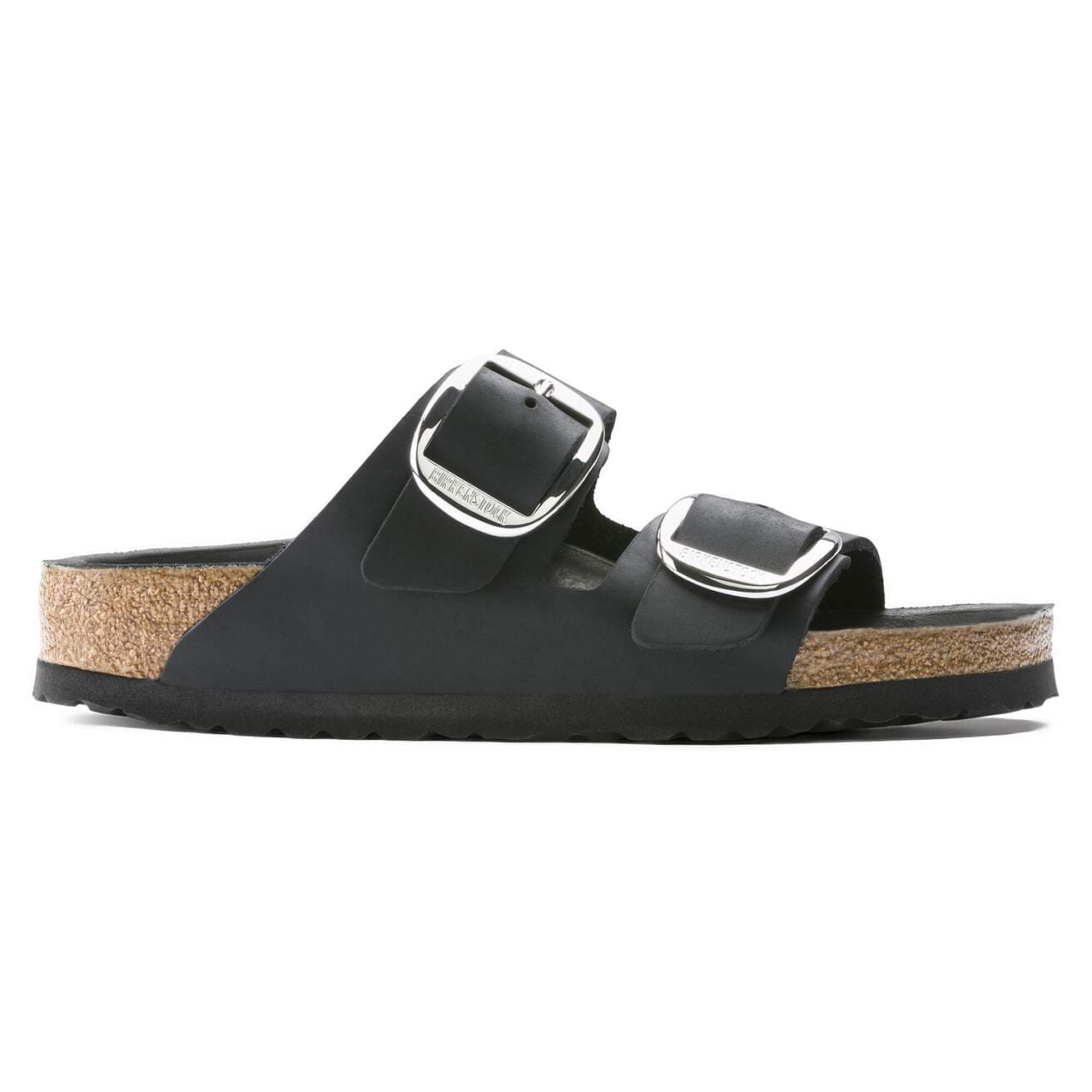 Birkenstock Two-Strap Sandals Birkenstock Arizona Big Buckle Sandals- Black Oiled Leather