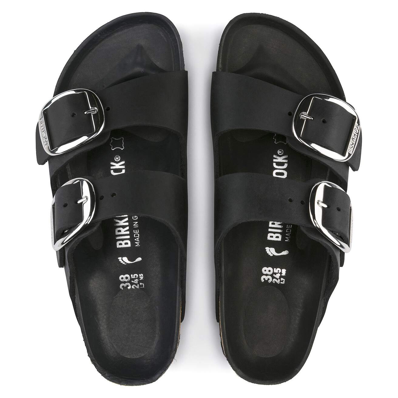 Birkenstock Two-Strap Sandals Birkenstock Arizona Big Buckle Sandals- Black Oiled Leather
