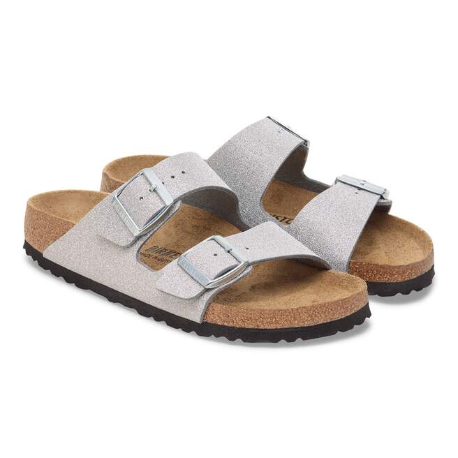 Birkenstock Two-Strap Sandals Birkenstock Arizona Sandals- Shiny Glitter Silver Synthetic