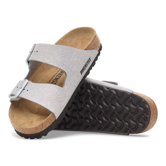 Birkenstock Two-Strap Sandals Birkenstock Arizona Sandals- Shiny Glitter Silver Synthetic
