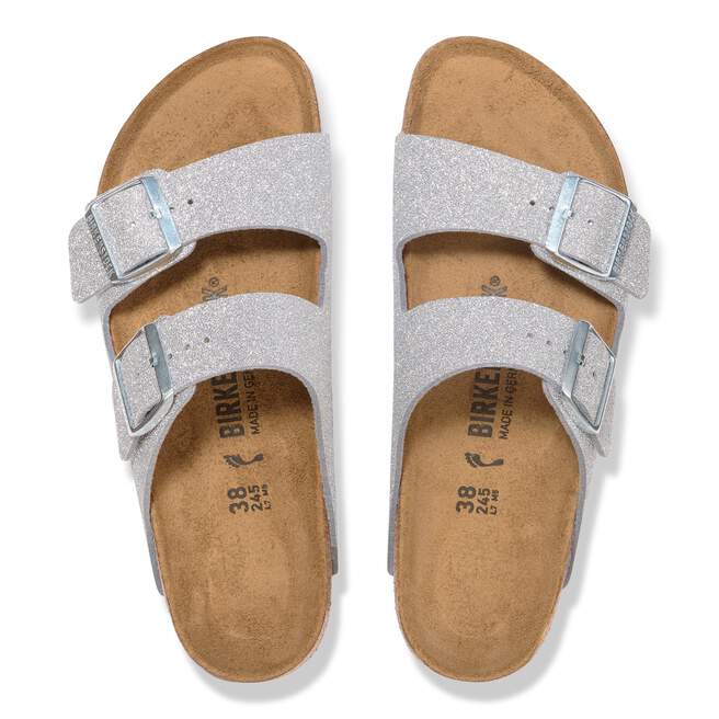 Birkenstock Two-Strap Sandals Birkenstock Arizona Sandals- Shiny Glitter Silver Synthetic