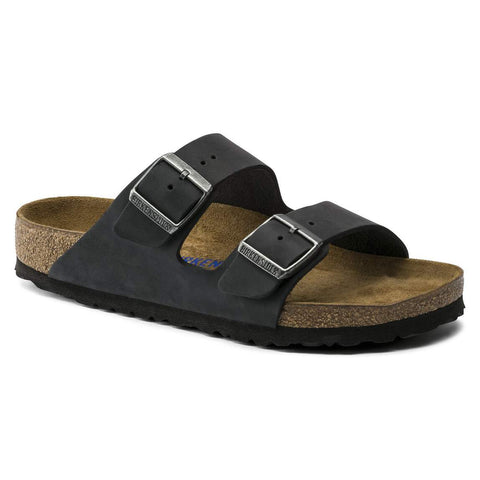 Birkenstock Two-Strap Sandals Birkenstock Arizona Sandals (Soft Footbed)- Black Oiled Leather