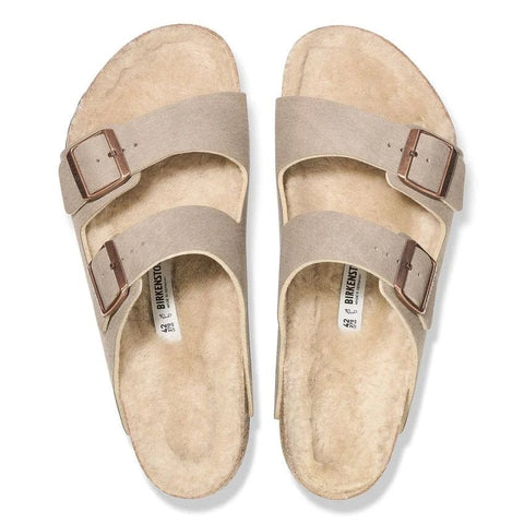 Birkenstock Two-Strap Sandals Birkenstock Arizona Shearling Sandals - Dust Grey Taupe