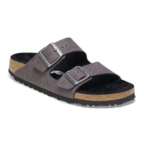 Birkenstock Two-Strap Sandals Birkenstock Arizona Shearling Suede Leather Sandals - Desert Dust Black