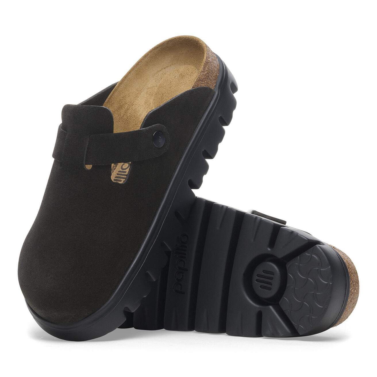 Birkenstock Two-Strap Sandals Birkenstock Boston Chunky Clogs- Black Suede