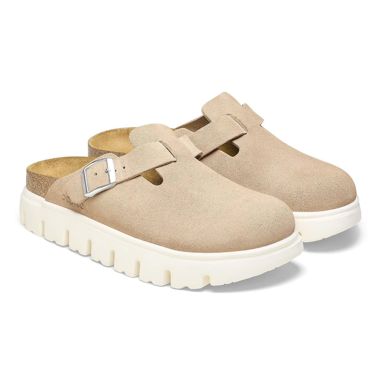 Birkenstock Two-Strap Sandals Birkenstock Boston Chunky Clogs- Warm Sand Suede