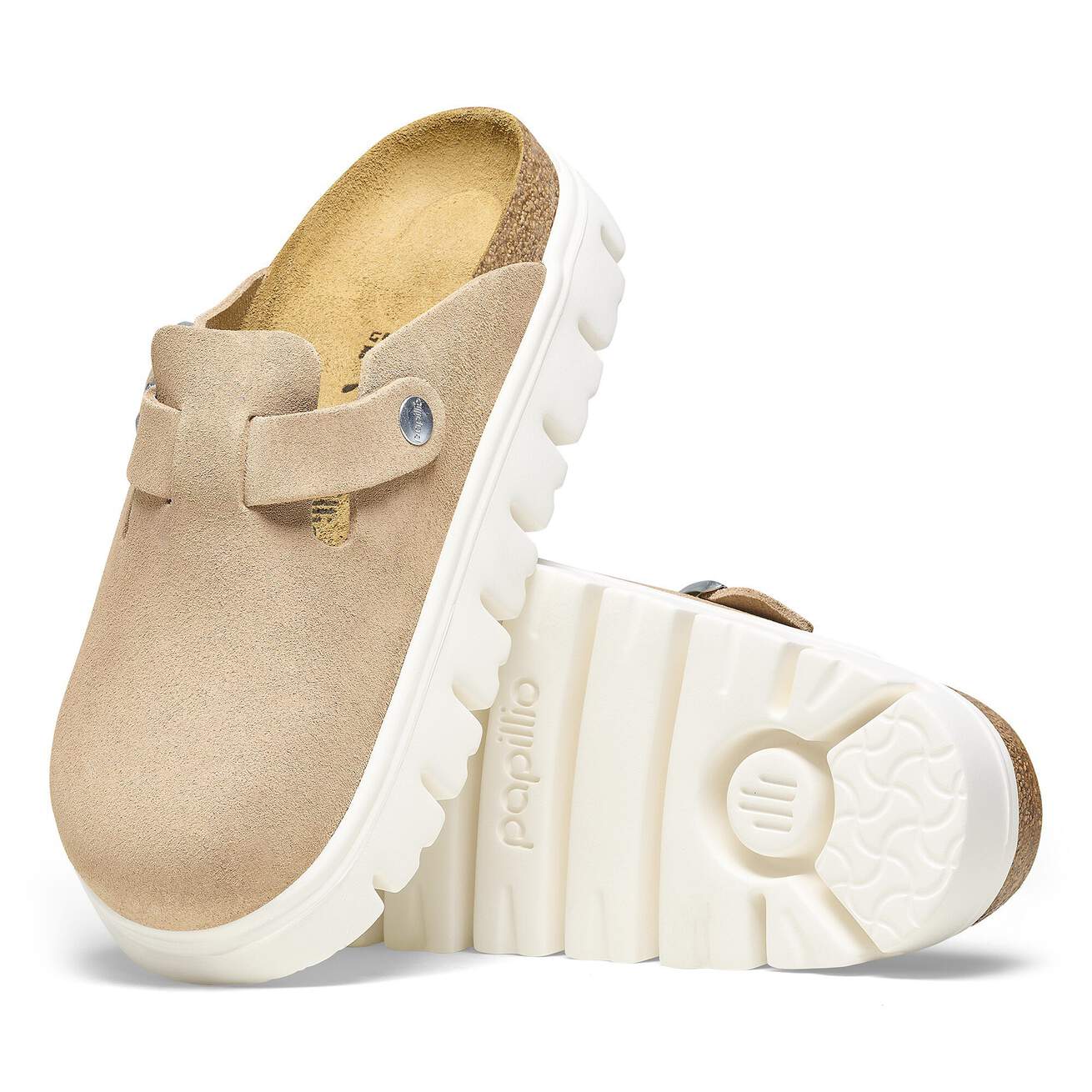 Birkenstock Two-Strap Sandals Birkenstock Boston Chunky Clogs- Warm Sand Suede