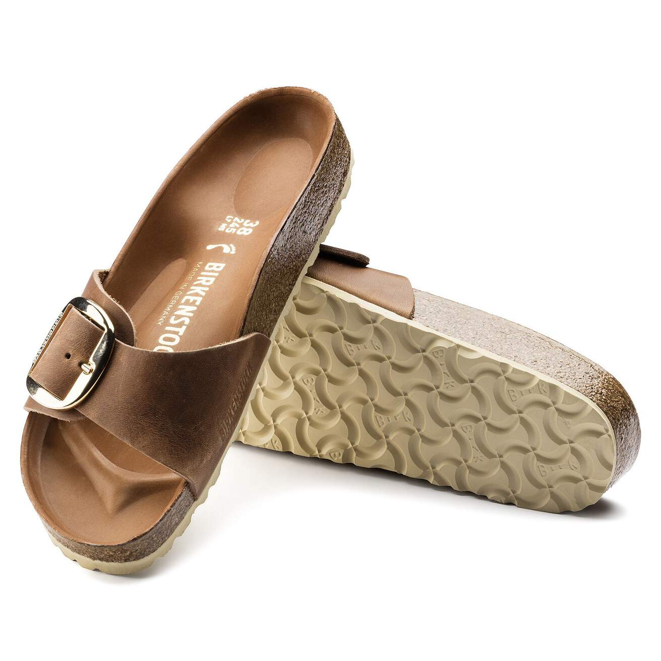 Birkenstock Two-Strap Sandals Birkenstock Madrid Big Buckle Sandals- Cognac Oiled Leather