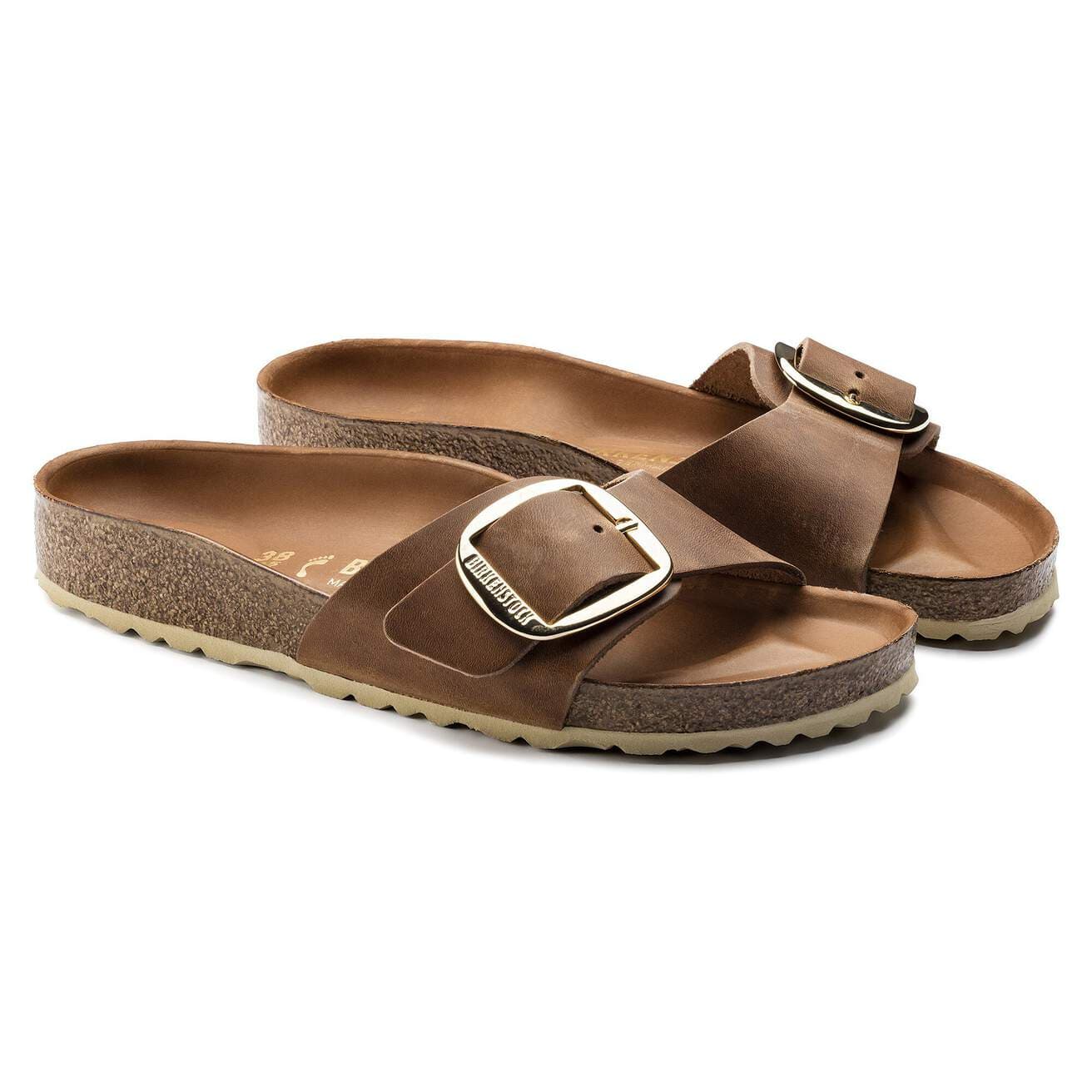 Birkenstock Two-Strap Sandals Birkenstock Madrid Big Buckle Sandals- Cognac Oiled Leather