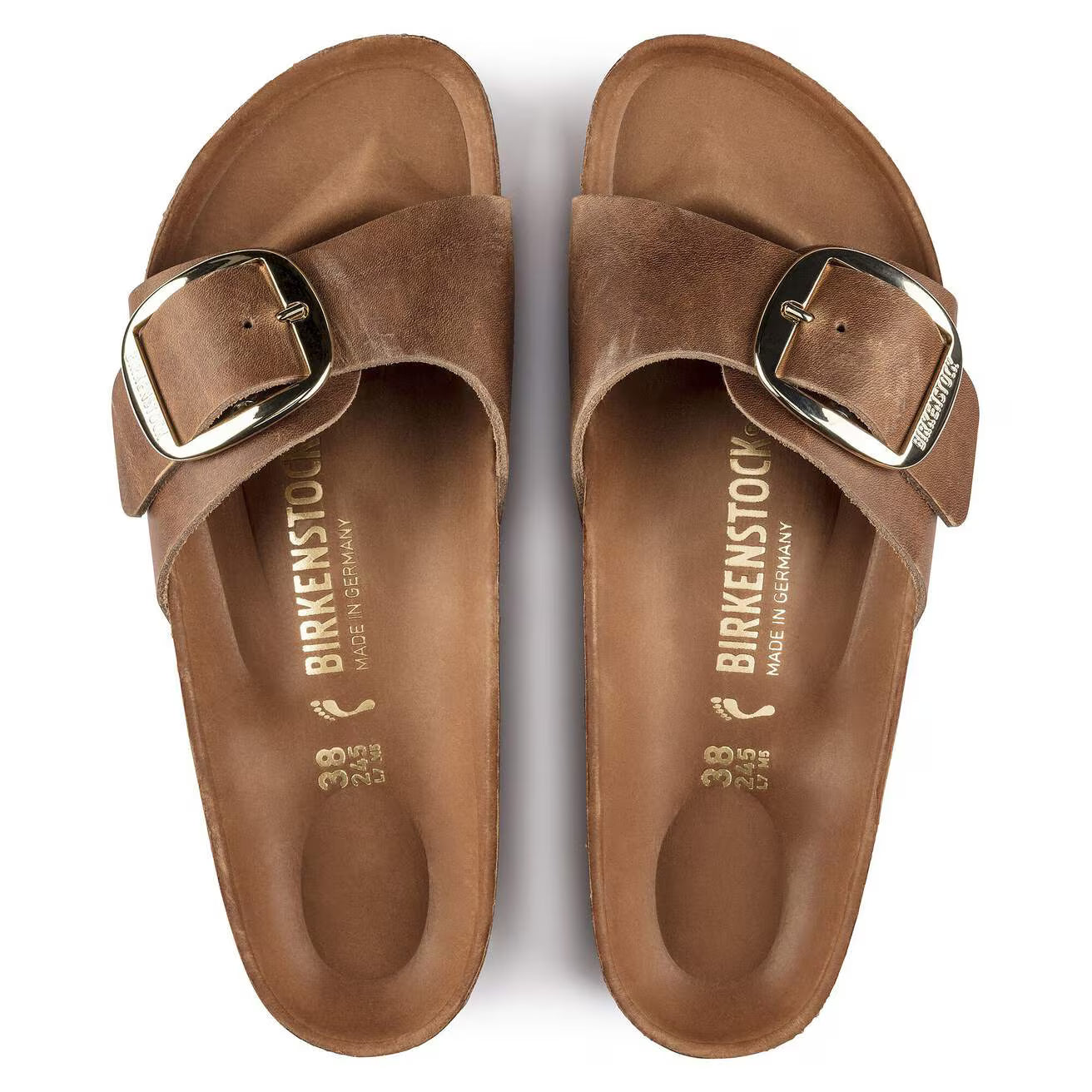 Birkenstock Two-Strap Sandals Birkenstock Madrid Big Buckle Sandals- Cognac Oiled Leather