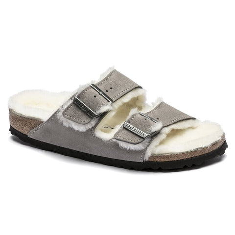 Birkenstock Two-Strap Sandals Stone Coin / 35 EU / B Birkenstock Arizona Shearling Suede Leather Sandals - Stone Coin