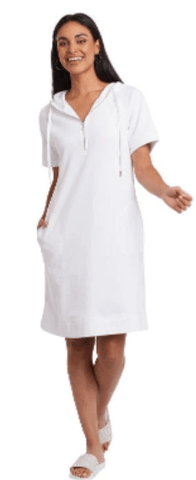 Carre Noir Apparel & Accessories Med / White Knit Hooded Short Sleeve Dress