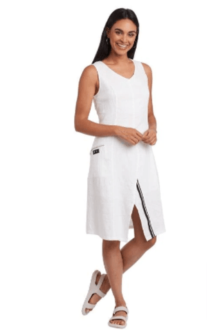 Carre Noir Apparel & Accessories XLarge / White Sleeveless Linen Dress with Zippered Detail