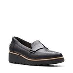 Clarks Slip-Ons & Loafers Black Patent / 6 / W Clarks Womens Sharon Gracie Wedge Penny Loafer- Black Patent Croc