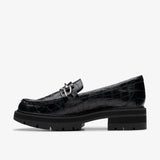 Clarks Slip-Ons & Loafers Clarks Womens Orianna Bit Crocodile Loafer - Black Leather