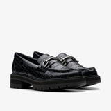 Clarks Slip-Ons & Loafers Clarks Womens Orianna Bit Crocodile Loafer - Black Leather