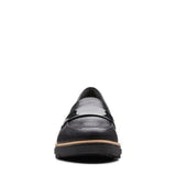 Clarks Slip-Ons & Loafers Clarks Womens Sharon Gracie Wedge Penny Loafer- Black Patent Croc