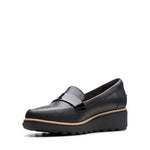 Clarks Slip-Ons & Loafers Clarks Womens Sharon Gracie Wedge Penny Loafer- Black Patent Croc