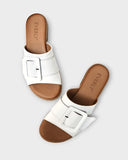 Everly Slide Sandals Everly Women's Lauren 03 Buckle Sandals- White