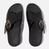 FitFlop Ankle Strap Sandals FitFlop Women's Lulu Resin Buckle Leather Cross Slides- All Black
