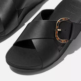 FitFlop Ankle Strap Sandals FitFlop Women's Lulu Resin Buckle Leather Cross Slides- All Black