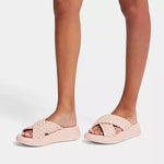 FitFlop Walking Shoe/Runner F-Mode Woven-Leather Cross Slides - Rose Foam