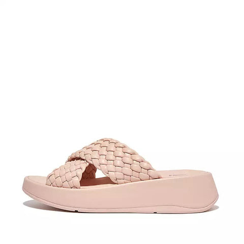 FitFlop Walking Shoe/Runner F-Mode Woven-Leather Cross Slides - Rose Foam