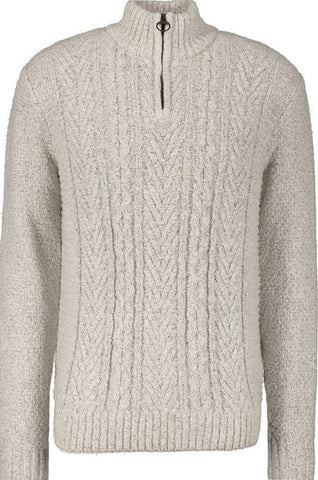 Garcia Men's wear Large Zippered Pullover Cable Sweater - Oatmeal