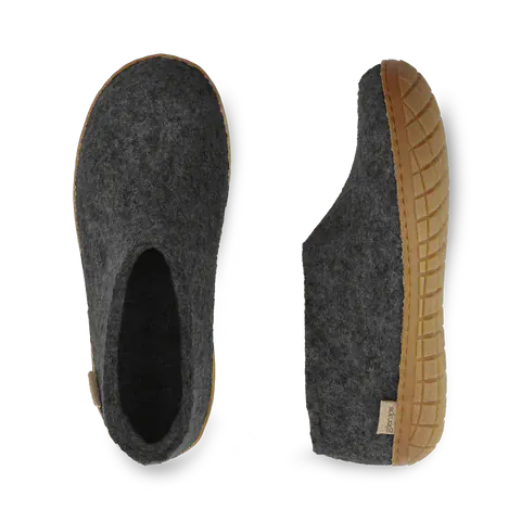 Glerups Slippers - Closed Heel Glerups Rubber Sole Shoe Slippers- Charcoal