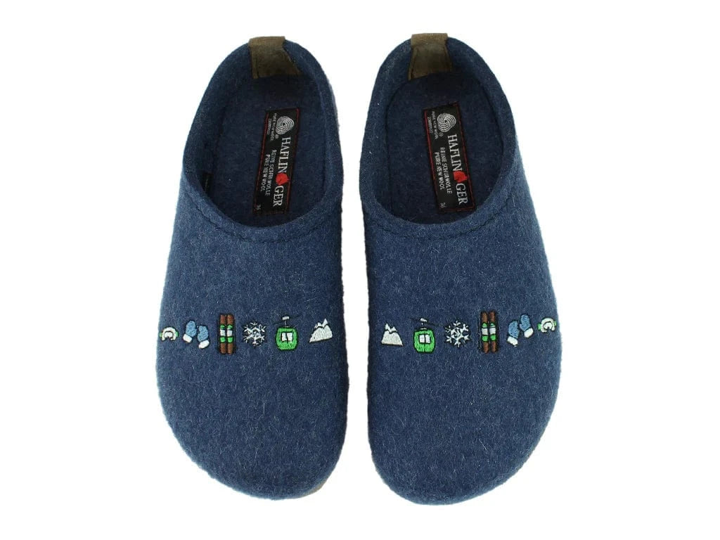 Haflinger Slippers - Open Heel Haflinger Unisex Grizzly Ski Slippers- Jeans