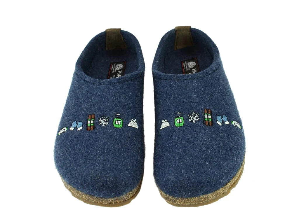 Haflinger Slippers - Open Heel Haflinger Unisex Grizzly Ski Slippers- Jeans