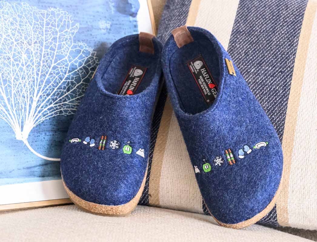 Haflinger Slippers - Open Heel Haflinger Unisex Grizzly Ski Slippers- Jeans