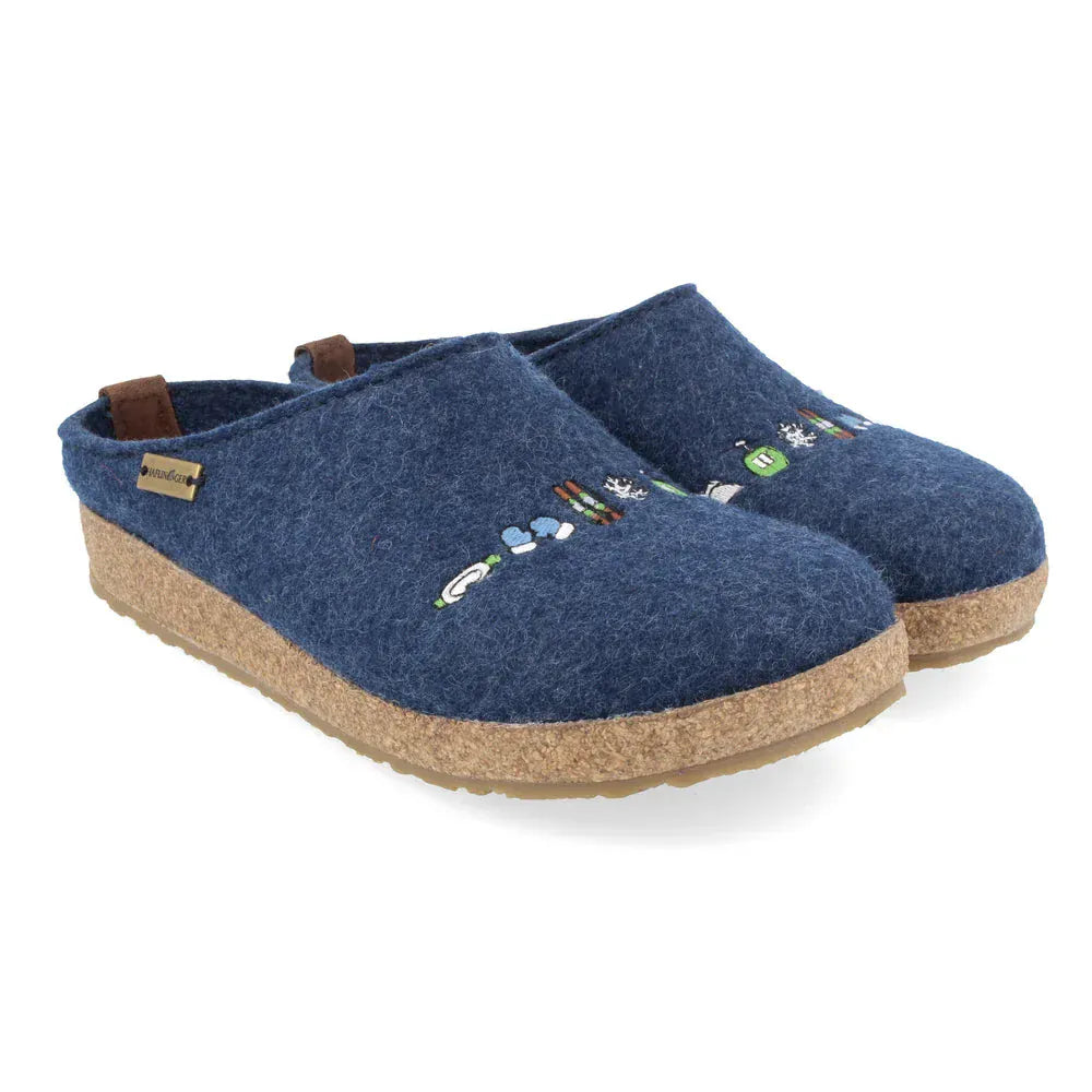 Haflinger Slippers - Open Heel Haflinger Unisex Grizzly Ski Slippers- Jeans