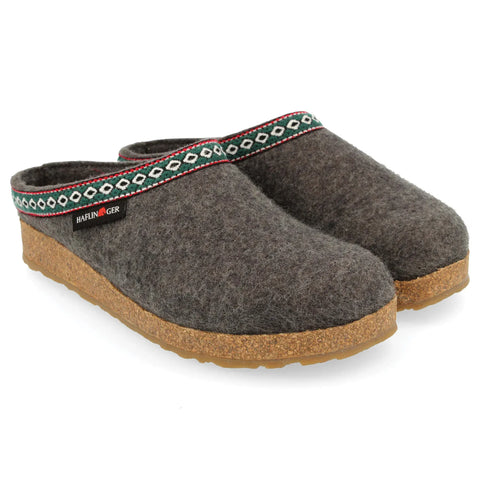 Haflinger Slippers - Open Heel Haflinger Unisex Grizzly Slippers GZ14- Grey