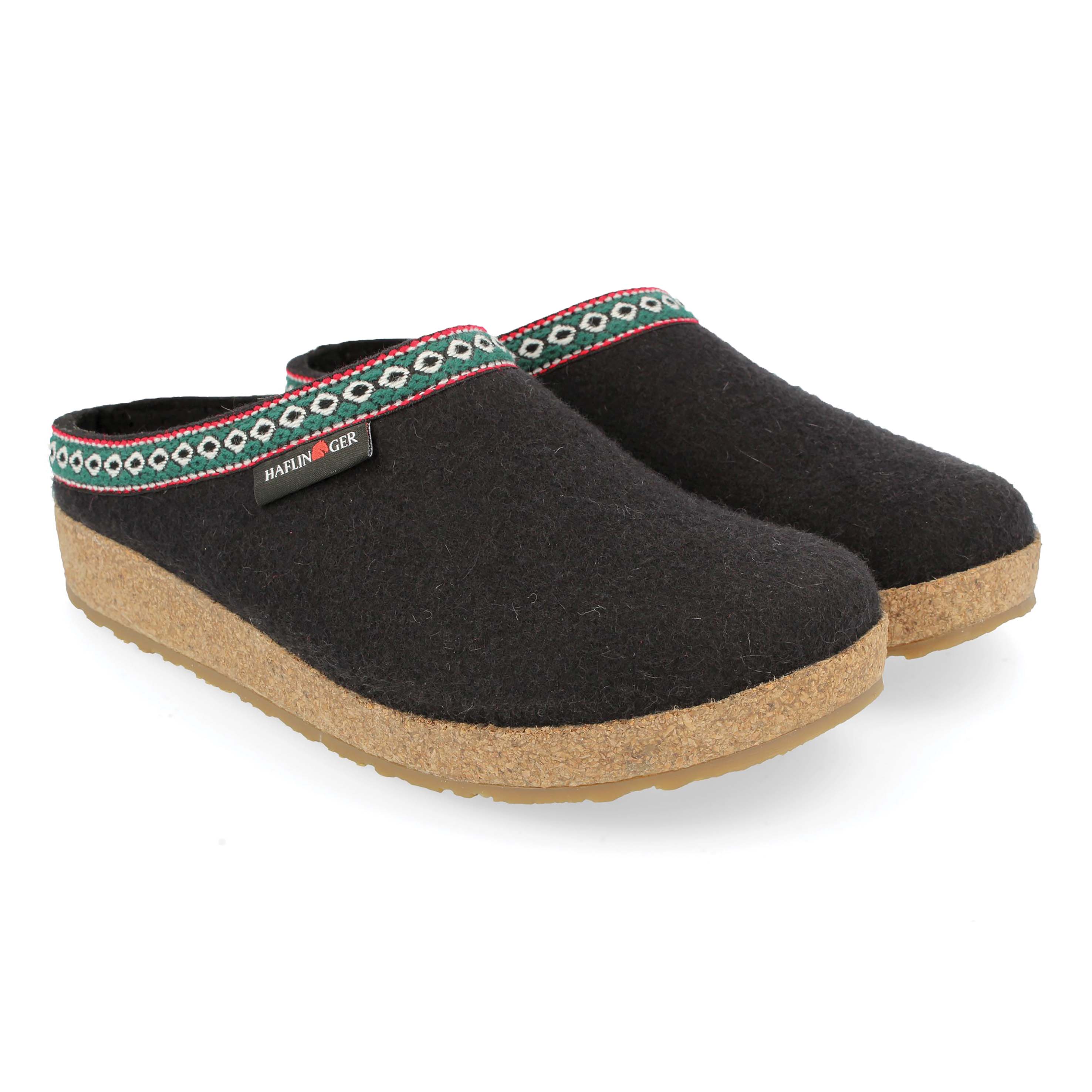 Haflinger Slippers - Open Heel Haflinger Unisex Grizzly Slippers GZ15- Black