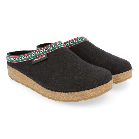 Haflinger Slippers - Open Heel Haflinger Unisex Grizzly Slippers GZ15- Black
