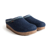 Haflinger Slippers - Open Heel Haflinger Unisex Zig Zag Slippers- Captains Blue