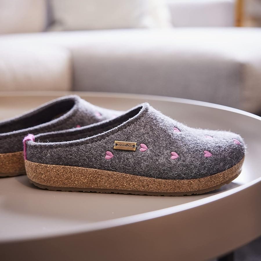 Haflinger Slippers - Open Heel Haflinger Women's Cuoricino Slippers- Grey