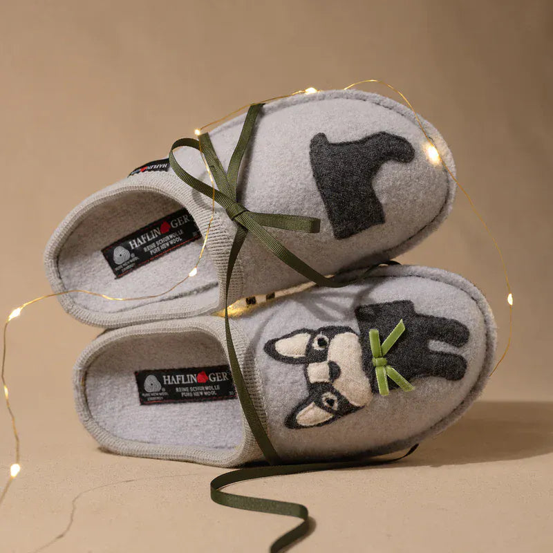 Haflinger Slippers - Open Heel Haflinger Women's Flair Puppy Slippers- Light Grey