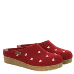 Haflinger Slippers - Open Heel Haflinger Womens Grizzly Cuoricino Slippers - Grey & Red