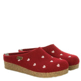 Haflinger Slippers - Open Heel Haflinger Womens Grizzly Cuoricino Slippers - Grey & Red