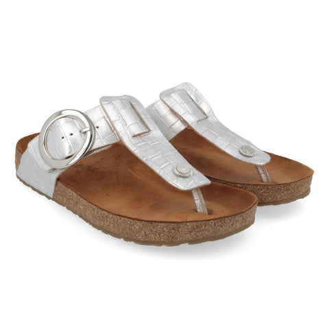 Haflinger Two-Strap Sandals Medium / Argento Silver / 35 EU Haflinger Women's Round Buckle Corinna Sandals- Argento Silver