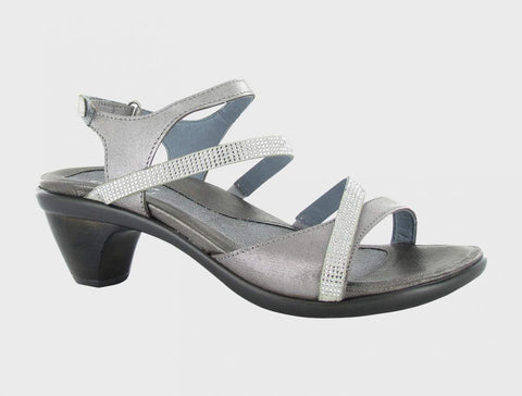 NAOT Shoe Naot Womens Innovate Pump Heels - Silver Threads/Beige w Clear Rhinestones