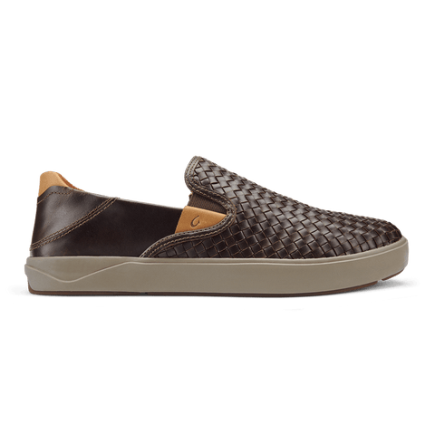 OluKai Lifestyle Slip-On Sneakers Dark Wood / 7 / D (Medium) Olukai Mens Lae'ahi Lauhala Leather Slip On Sneaker- Dark Wood / Dark Wood