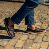 OluKai Lifestyle Slip-On Sneakers OluKai Men's Lae'ahi Lauhala Leather Slip Ons- Dark Java