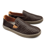 OluKai Lifestyle Slip-On Sneakers Olukai Mens Lae'ahi Lauhala Leather Slip On Sneaker- Dark Wood / Dark Wood